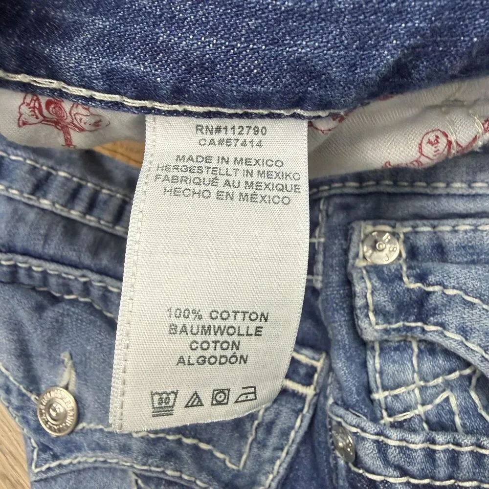 True Religion Jeans Mens 33x31 Blue Straight Flap Natural Big T Stitch Denim